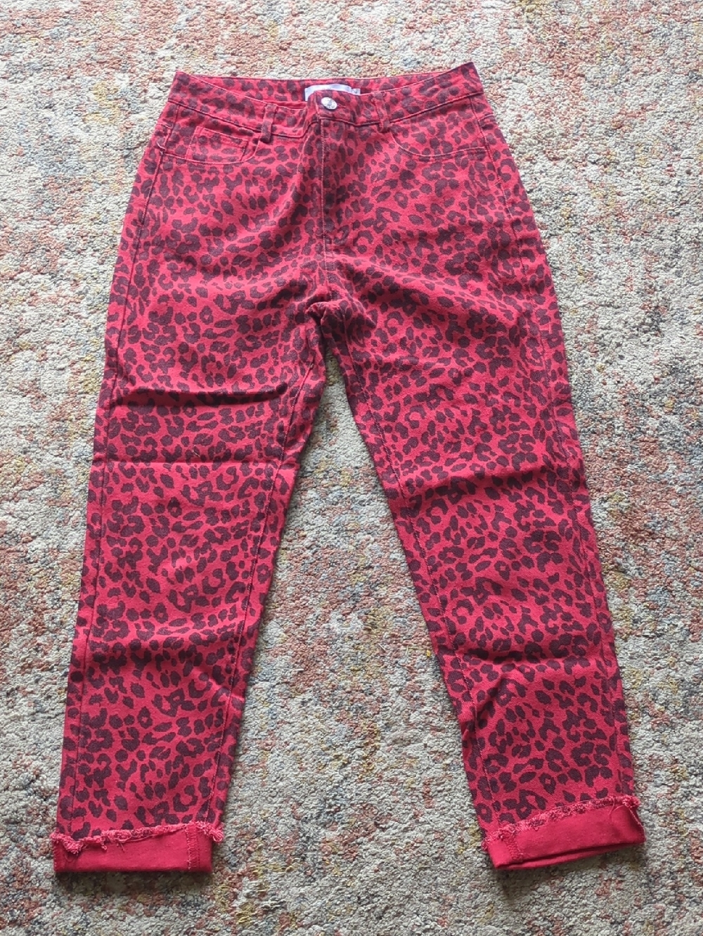 Adika Red Leopard Print Cropped Jeans